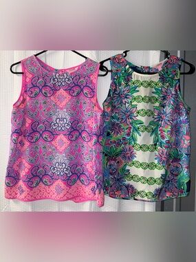 Bundle of 2 Lilly Pulitzer Iona Sleeveless 100% Silk Shell Blouses Size S